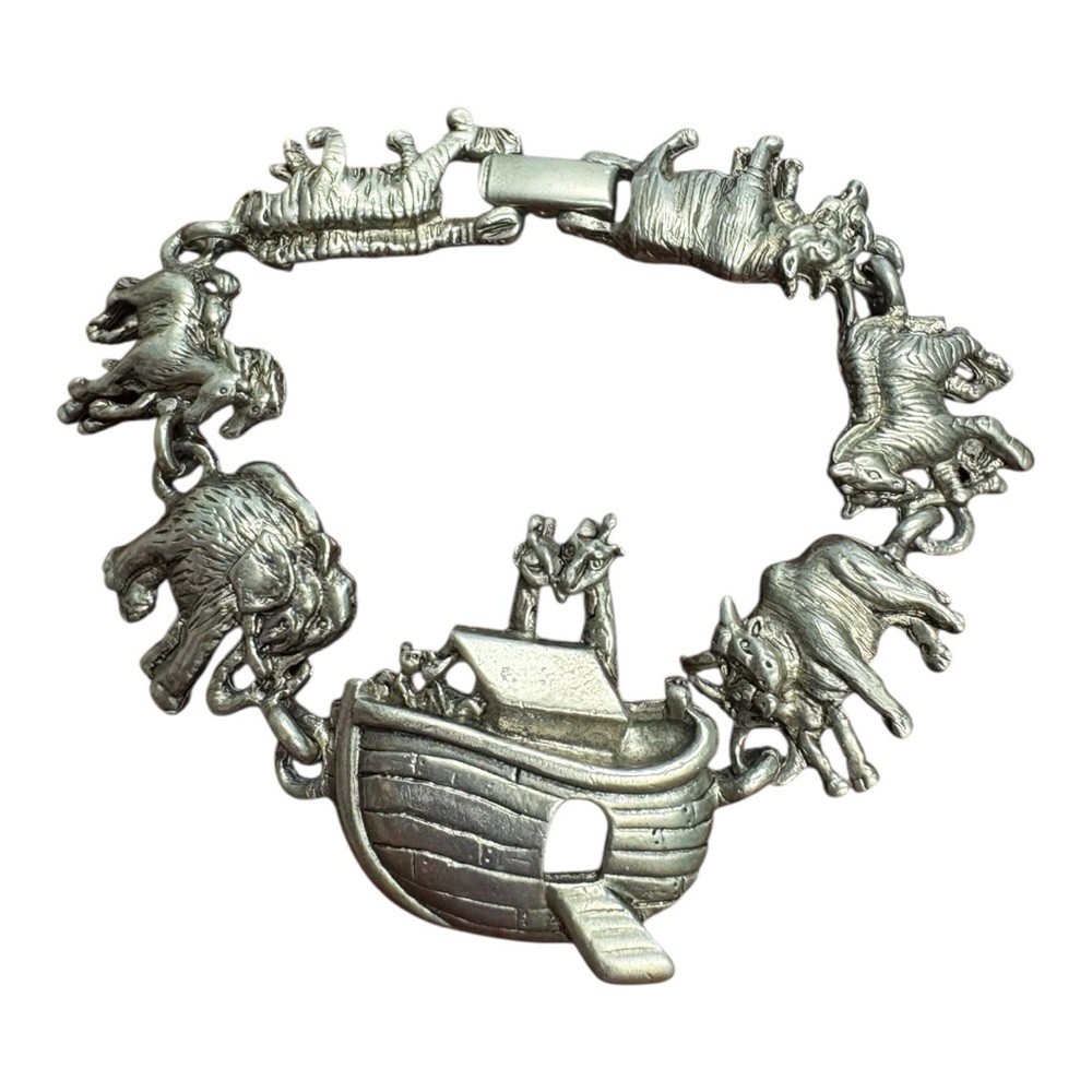 Vintage Noah’s Ark Animal Link Bracelet Silver Tone 7.5” JB7